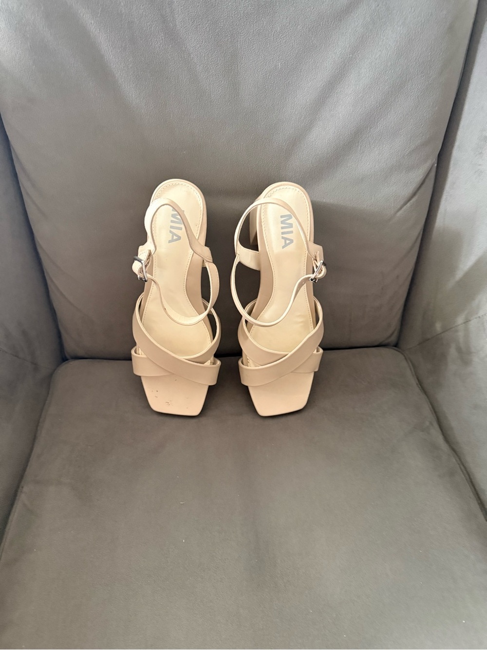 MIA Beige Strappy Block Heel Sandals